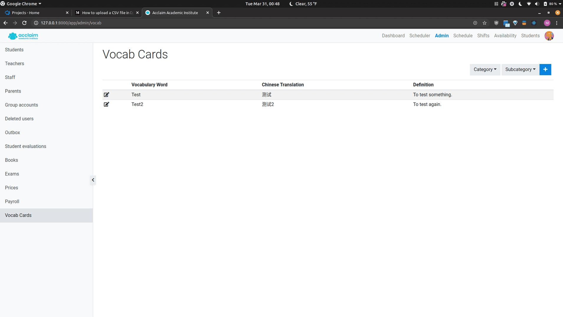 Screenshot for Vocabulary Database Dashboard